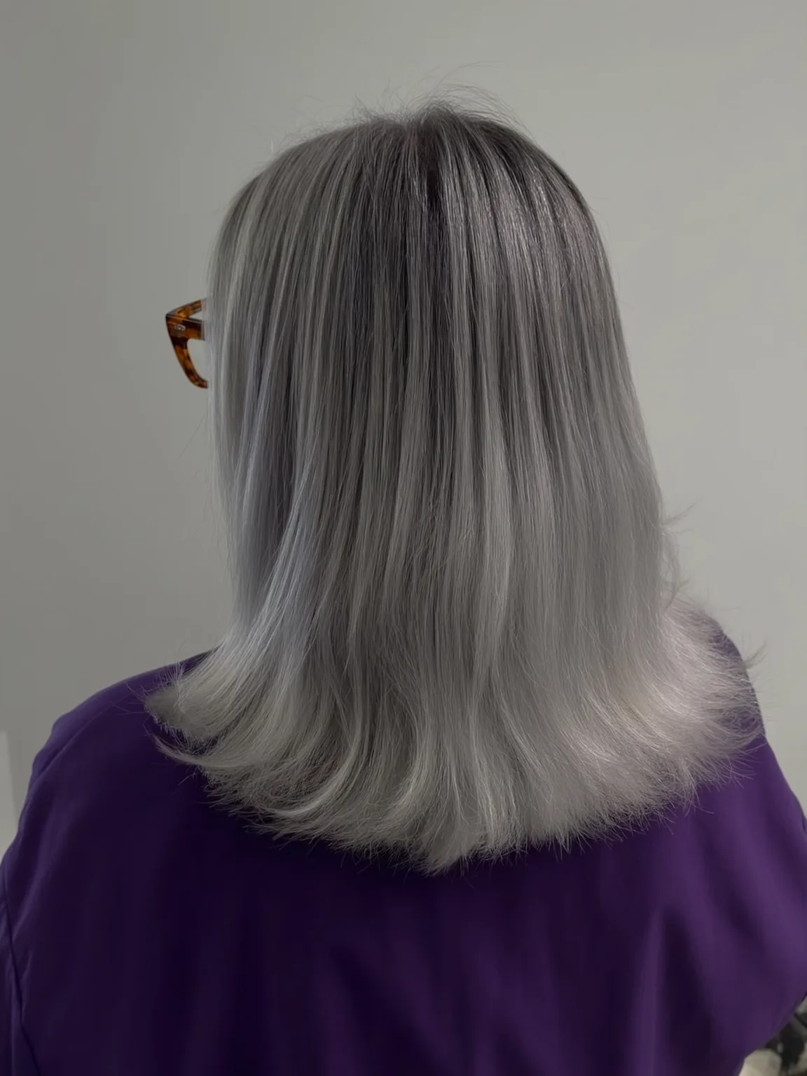 Shoulder-Length Silver Frost Blunt Cut with Sleek Finish